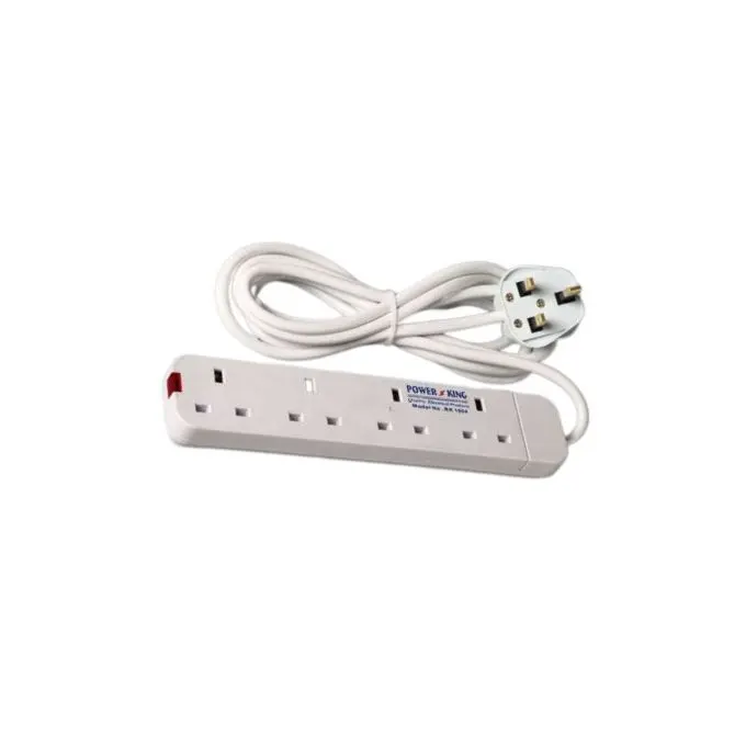 Power King 4 Way Power Extension With Long Cable – White